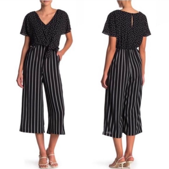 Luxology Jumpsuit Tie-Front Stripe & Polka Dot Print Plus Size 14 NWT - Picture 13 of 13